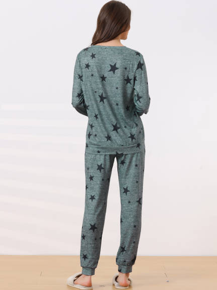 cheibear - Star Printed Kint Pajama Sets