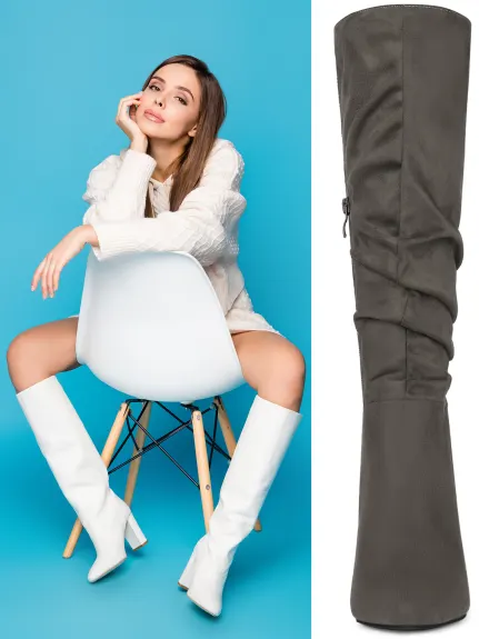 Allegra K - Slouchy Pointed Toe Heeled Knee High Boots