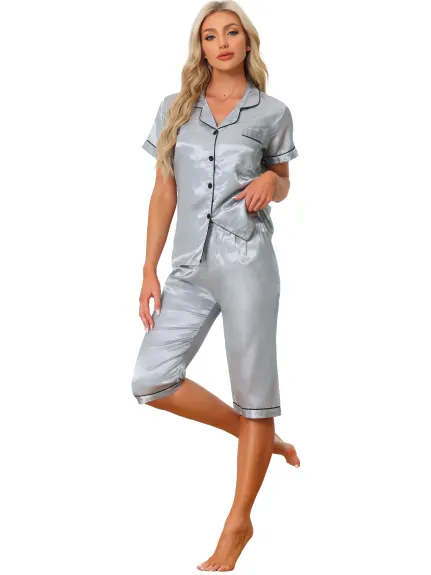 cheibear - Ensembles de pyjama en satin avec hauts de détente et pantalons capri