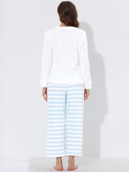 cheibear - Long Sleeve Winter Warm Flannel Pajama Set