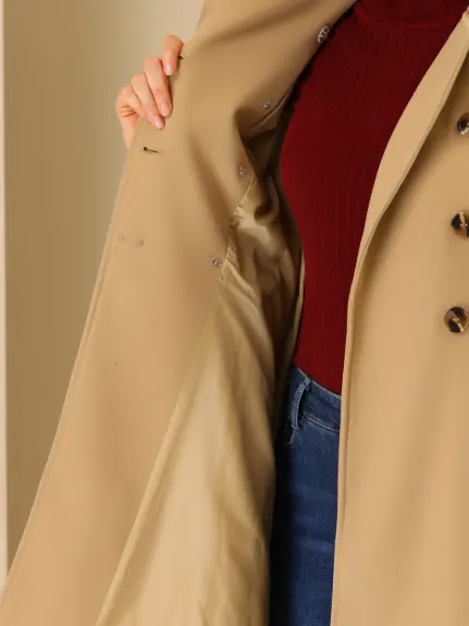 Allegra K- manteau à Double bouton-bouton-col balançoire ceinturé hiver