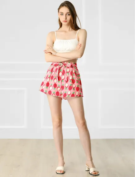 Allegra K - Printed Elastic Tie Waist Summer Beach Shorts