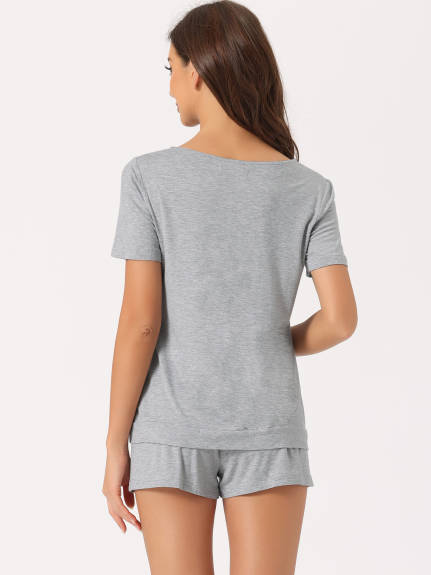 cheibear - Top with Shorts Summer Pajamas Set