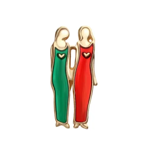 Goldtone Red & Green Sister Duo Brooch  - Don't AsK