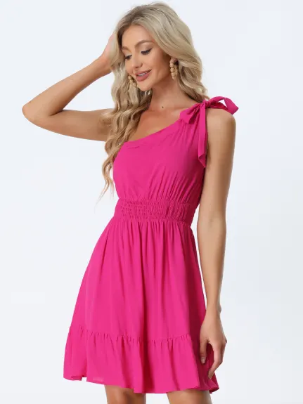 Allegra K- One Shoulder Flowy Ruffle Summer Mini Dress