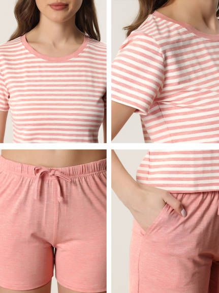 cheibear - Short Sleeve Stripe Couple Pajama Sets