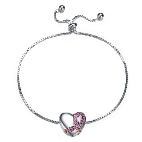 Rachel Glauber White Gold Plated with Heart Charm Adjustable Bracelet