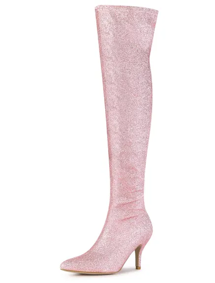 Allegra K- Glitter Stiletto Heel Over-the-Knee High Boots