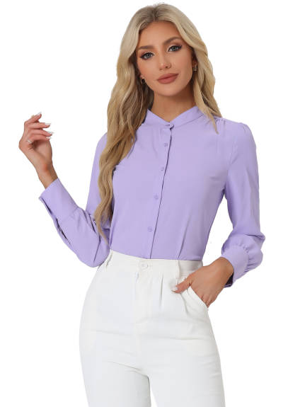 Allegra K- Stand Collar Button Down Long Sleeve Shirt