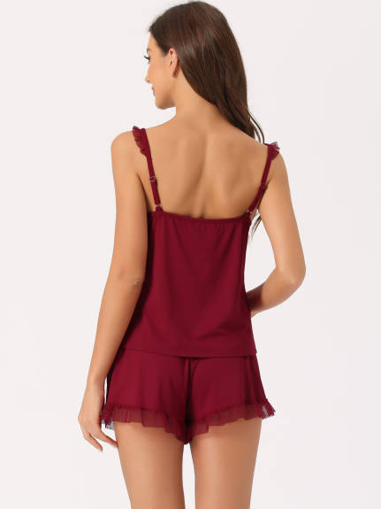 cheibear - Lace Trim Camisole Summer Pajama Sets