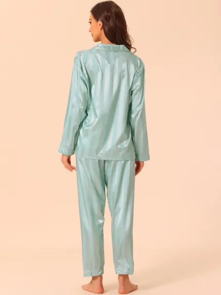 cheibear - Satin Lounge Stripe Button Down Pajama Set