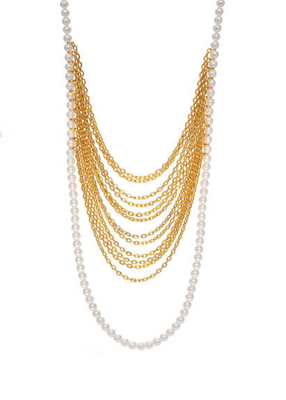Goldtone & Imitation Pearl Multi-Chain Layered Necklace - Don't AsK