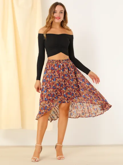 Allegra K- High Low Hem A-Line Midi Floral Skirt
