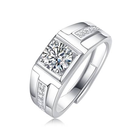 Stella Valentino Sterling Silver 1ctw Princess Cut Lab Created Moissanite Trim Anniversary Adjustable Ring