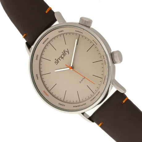 Simplify - The 3300 Leather-Band Watch - Dark Brown/Grey