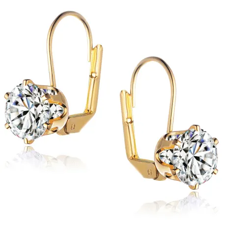 Rachel Glauber Leverback Earrings with Clear Round Cubic Zirconia in Prong Setting