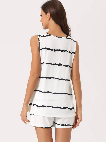 cheibear - Striped Round Neck Sleeveless Pajama Set