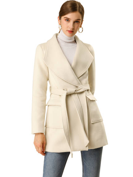 Allegra K- Trench-coat long ceinturé à revers et col châle