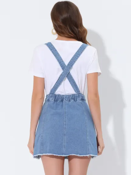 Allegra K- Denim Skirt Adjustable Strap Mini Suspender Jean Skirt