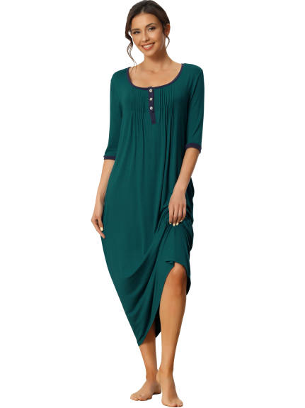 cheibear - Long Dress with Pockets Soft Nightshirt