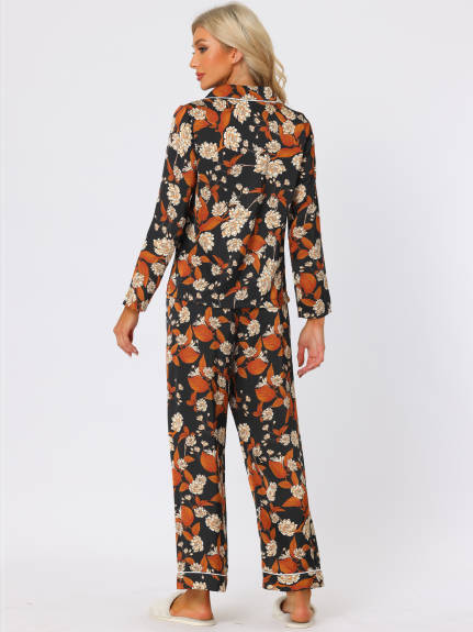 cheibear - Chemise de nuit à fleurs, pantalons longs, ensembles pyjama en satin