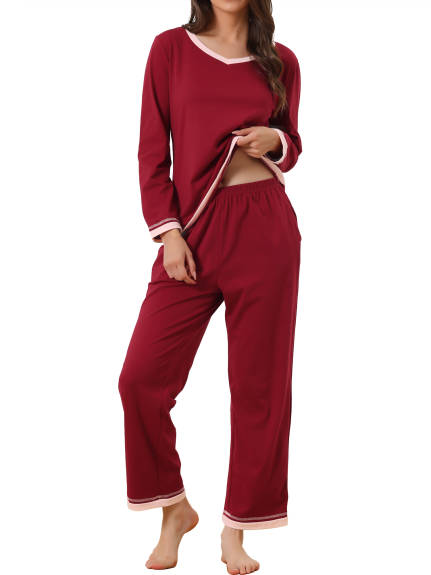 cheibear - Tops and Pants Pajama Set with Pocket