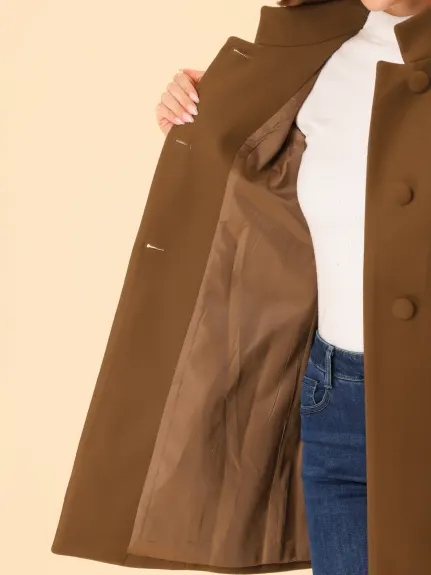 Allegra K- Manteau long à simple boutonnage mi-cuisse et col montant