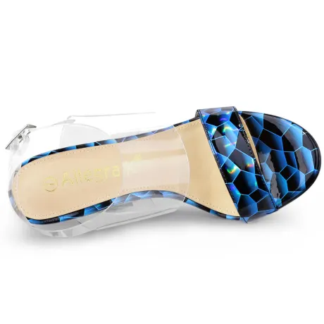 Allegra K - Block Heel Clear Strap Printed Sandals