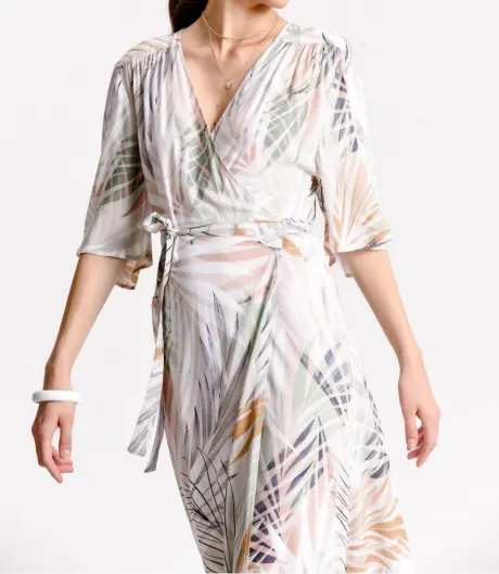 MOLLY BRACKEN - Printed Sunset Palm Wrap Dress