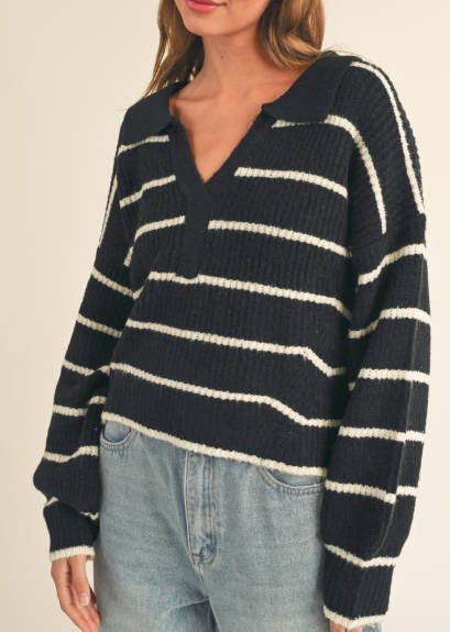 Evercado - Cozy Striped Collar Sweater