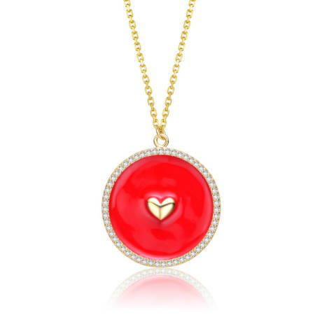 Rachel Glauber 14k Yellow Gold Plated with clear Cubic Zirconia and Colored Enamel Round Pendant