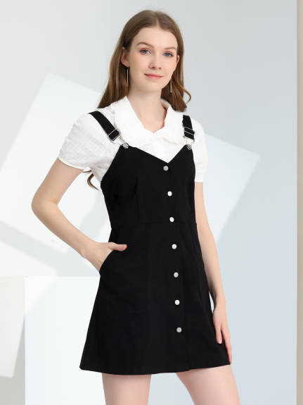 Allegra K- robe à bandoulière réglable boutonnée avec poches