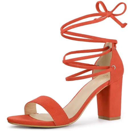Allegra K - Strappy Lace Up Chunky High Heel Sandals