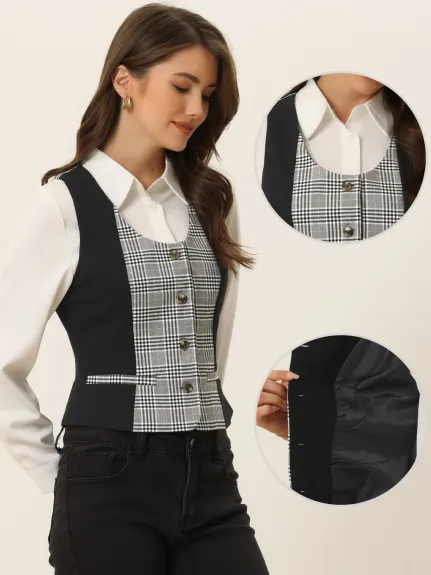 Allegra K- Vintage Waistcoat Plaid Button Down Vest
