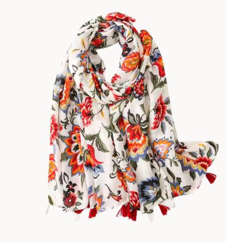 Bright Blooming Flower Scarf with Tassels - Don't AsK