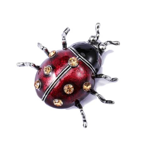 Red & Champagne Crystal Ladybug Brooch  - Don't AsK