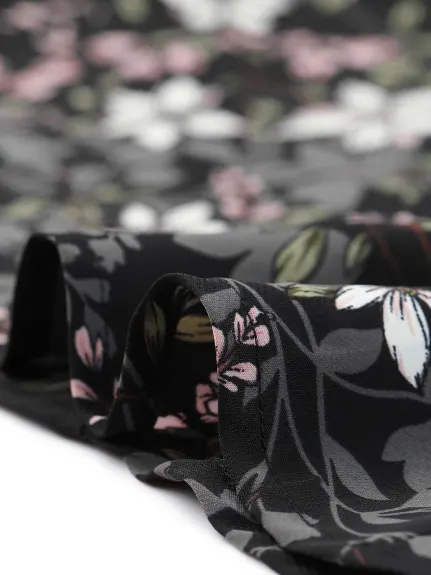 Allegra K- Floral Wrap Long Sleeve Tie Waist Peplum Blouse
