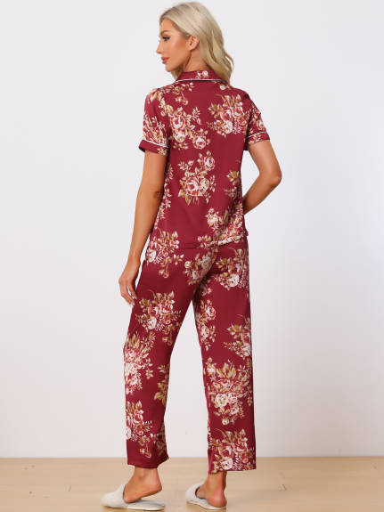 cheibear - Ensemble pyjama haut et pantalon boutonné en satin floral