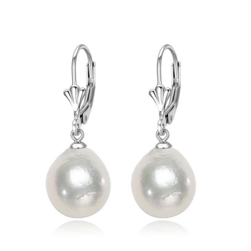 White Baroque Freshwater Pearl Shell Leverback Earrings - Signature Pearls
