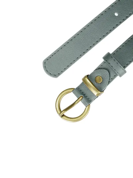 Allegra K- PU Leather Bronze Metal Pin Buckle Thin Waist Belt