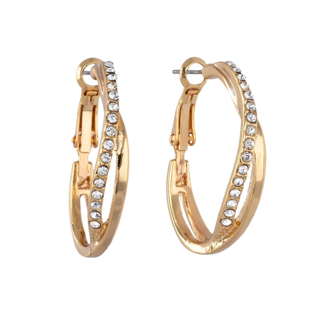 Goldtone Twisted Hoop Earrings with Crystals by Callura
