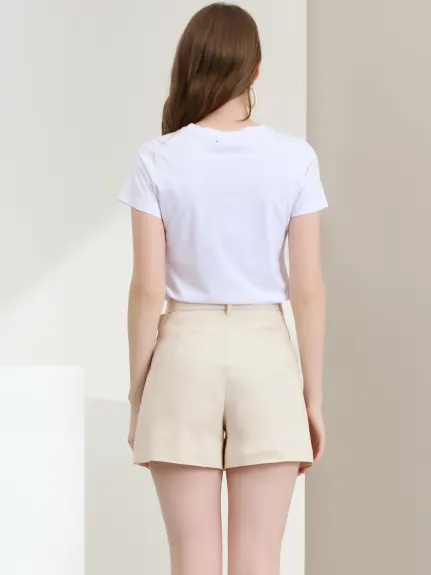 Allegra K - Summer Belted Cotton High Waist Shorts