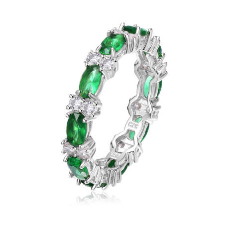 Genevive Sterling Silver White Gold Plated with Colored Cubic Zirconia Chunky Eternity Band Ring