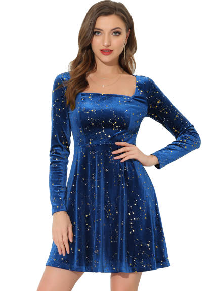 Allegra K- Mini-robe étoiles en velours à col carré