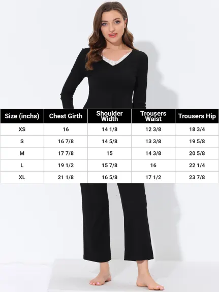 cheibear - Knit Nightwear with Lace Lounge Set