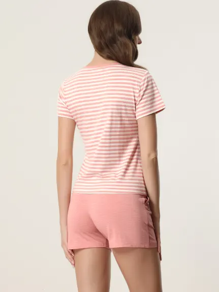 cheibear - Short Sleeve Stripe Couple Pajama Set