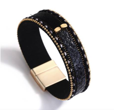 Black & Goldtone Faux Leather Snakeskin Bracelet - Don't AsK