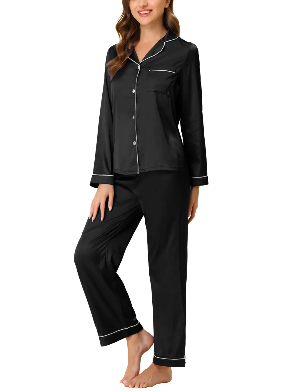 Cheibear Long Sleeves Satin Pajama Set Reitmans