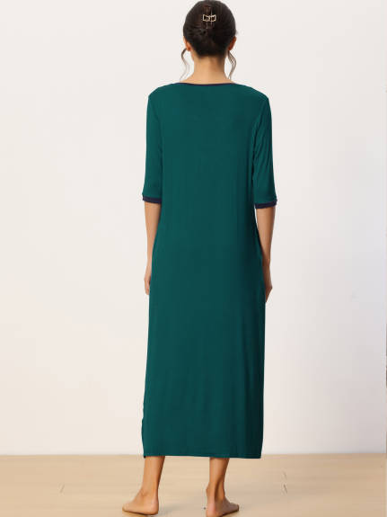 cheibear - Long Dress with Pockets Soft Nightshirt