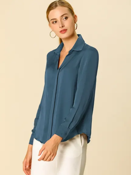 Allegra K- Elegant V-Neck Long Sleeve Blouse Shirt